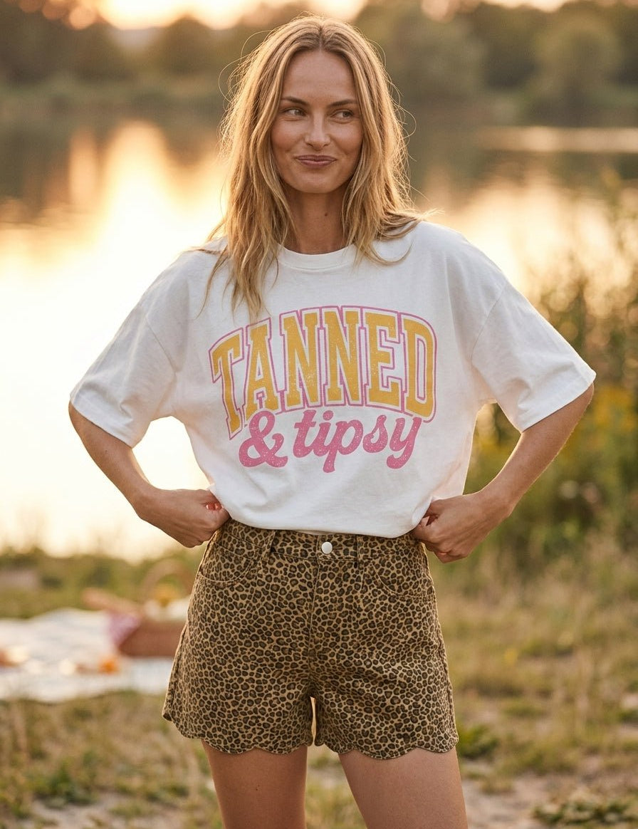 Tanned & Tipsy Oversized Graphic Tee - Westly