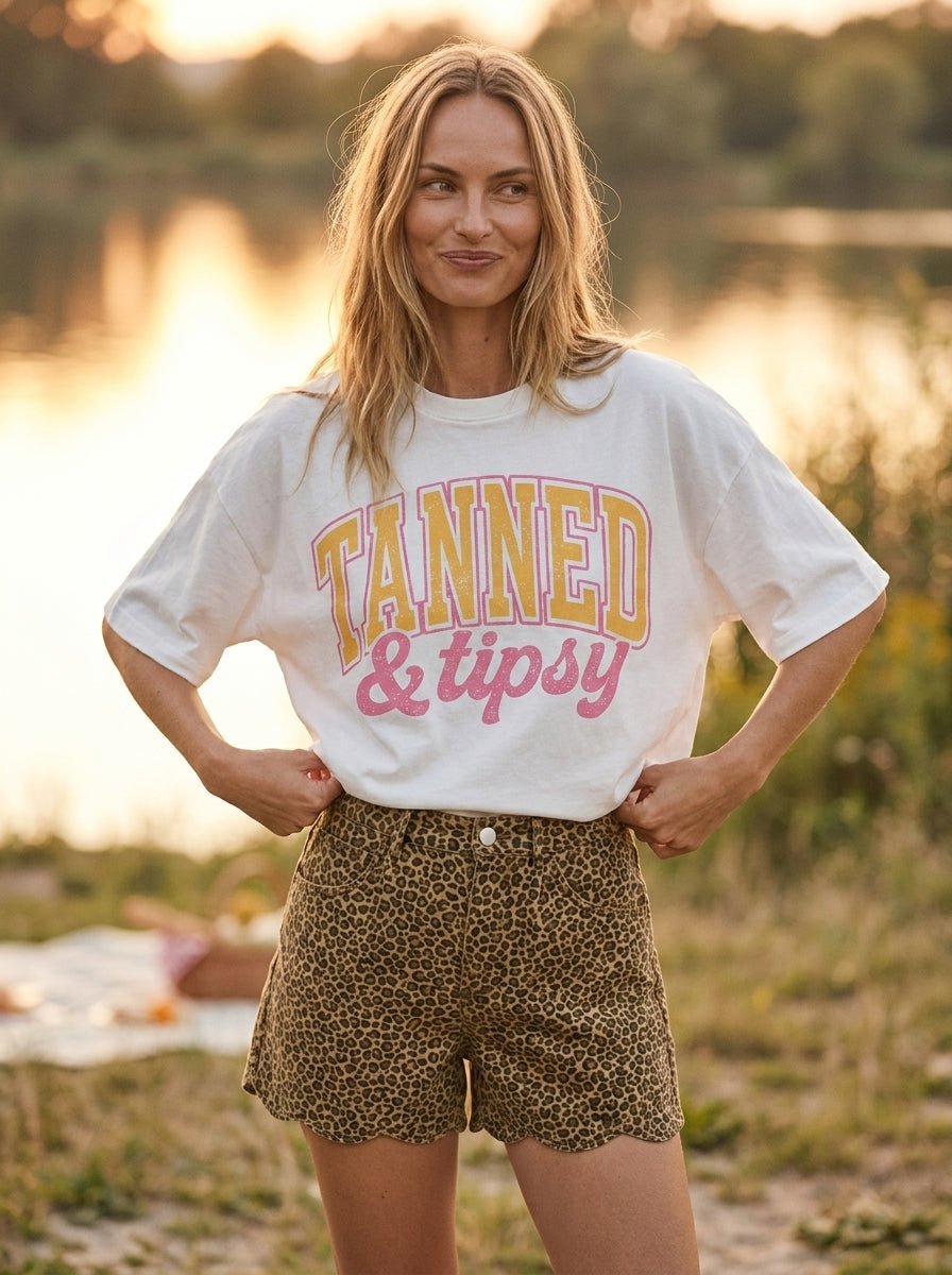 Tanned & Tipsy Oversized Graphic Tee - Westly