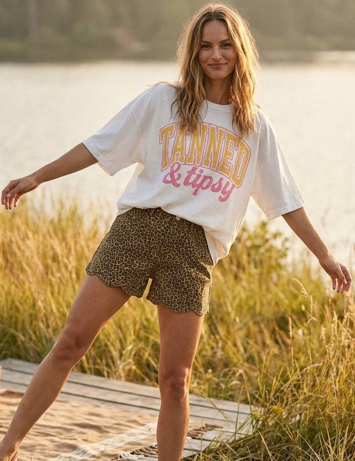 Tanned & Tipsy Oversized Graphic Tee - Westly