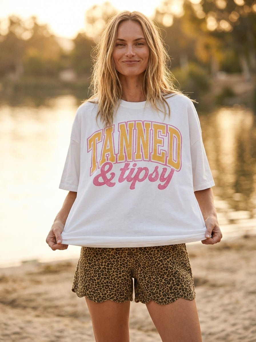 Tanned & Tipsy Oversized Graphic Tee - Westly