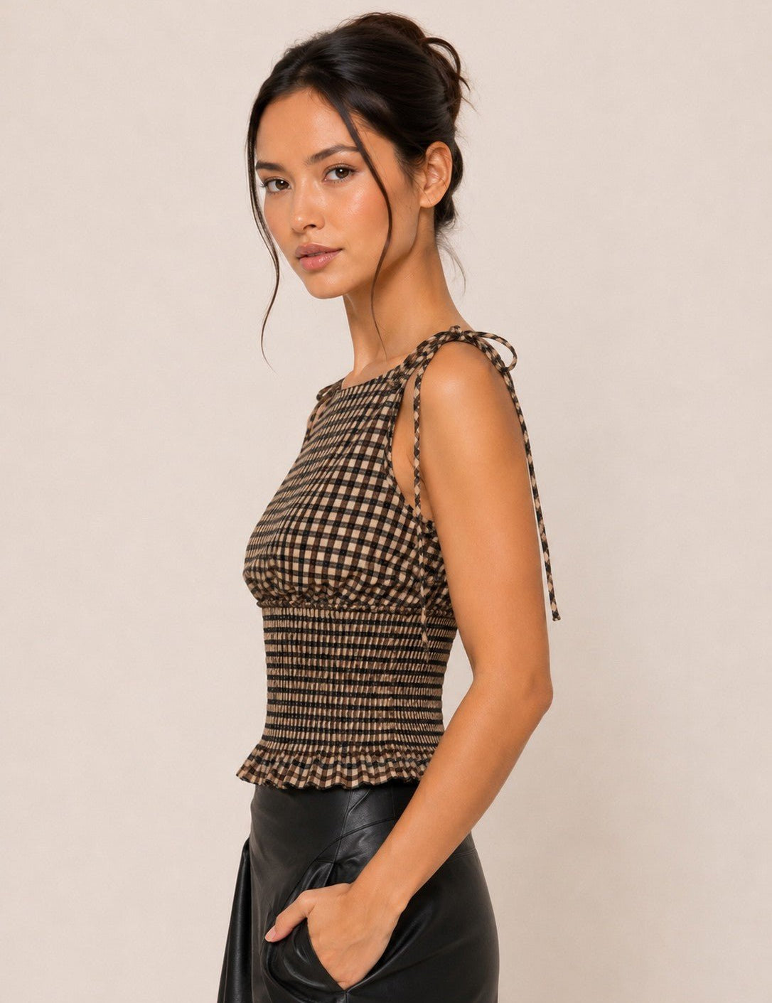 Tansy Gingham Tie Shoulder Top - Westly