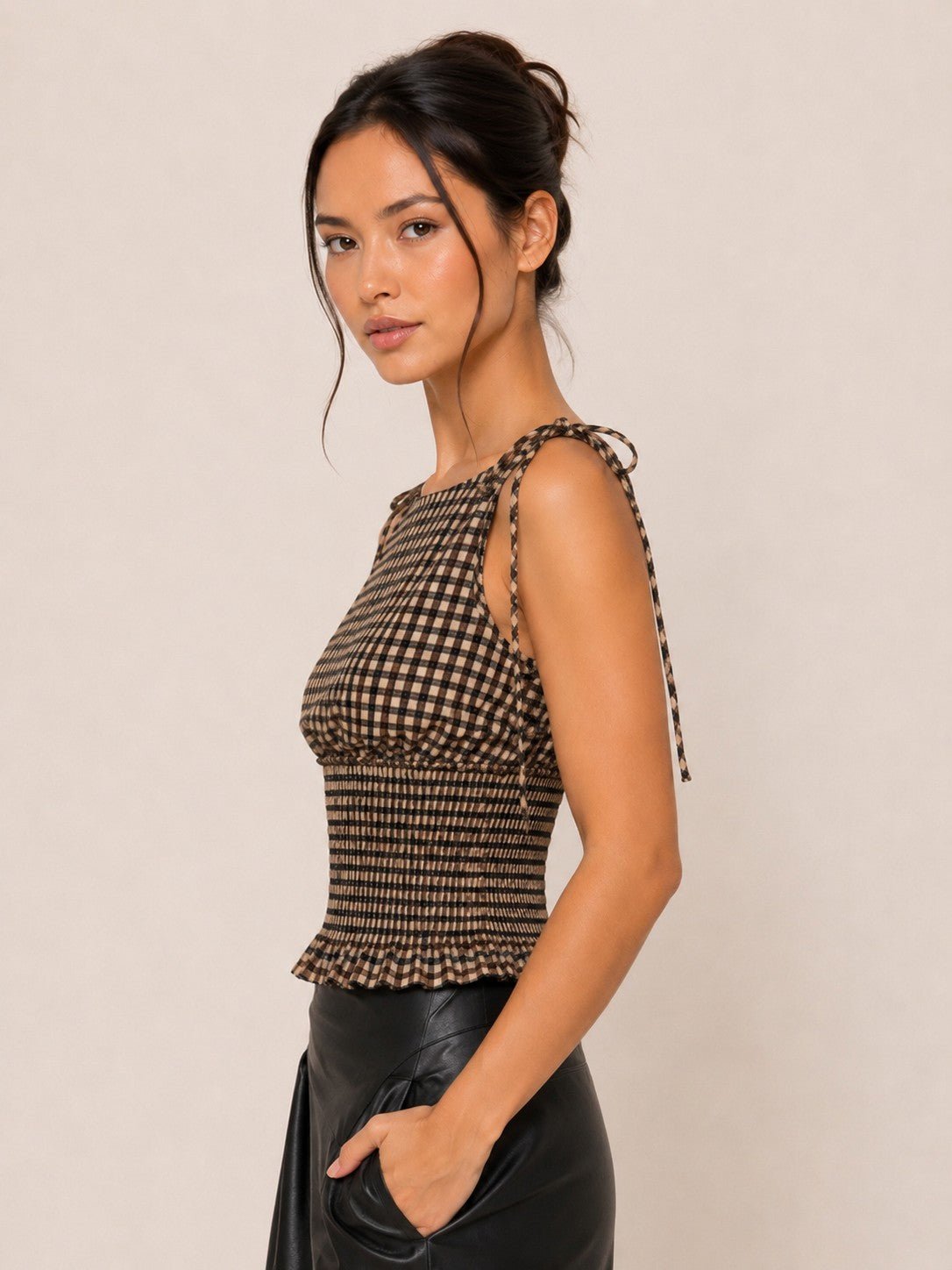 Tansy Gingham Tie Shoulder Top - Westly