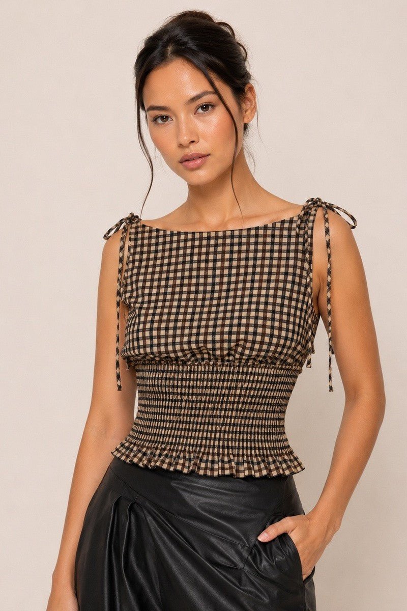 Tansy Gingham Tie Shoulder Top - Westly