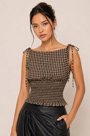 Tansy Gingham Tie Shoulder Top - Westly