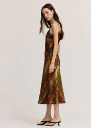 Tapestry Bloom Lace Trim Satin Slip Dress in Red Brown, photo 4