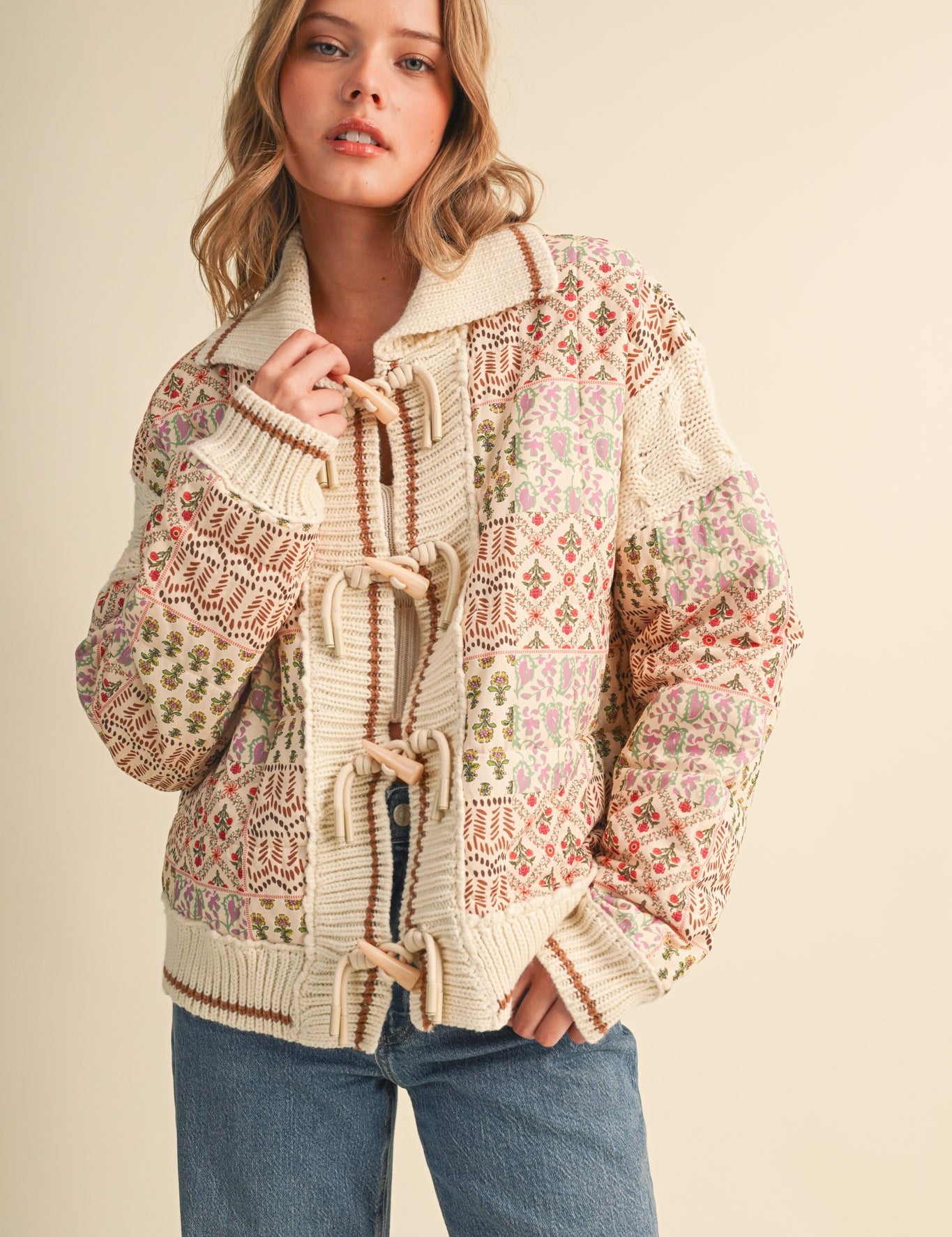 Tapestry House Floral Toggle Jacket in Warm Sand Floral - product photo 1