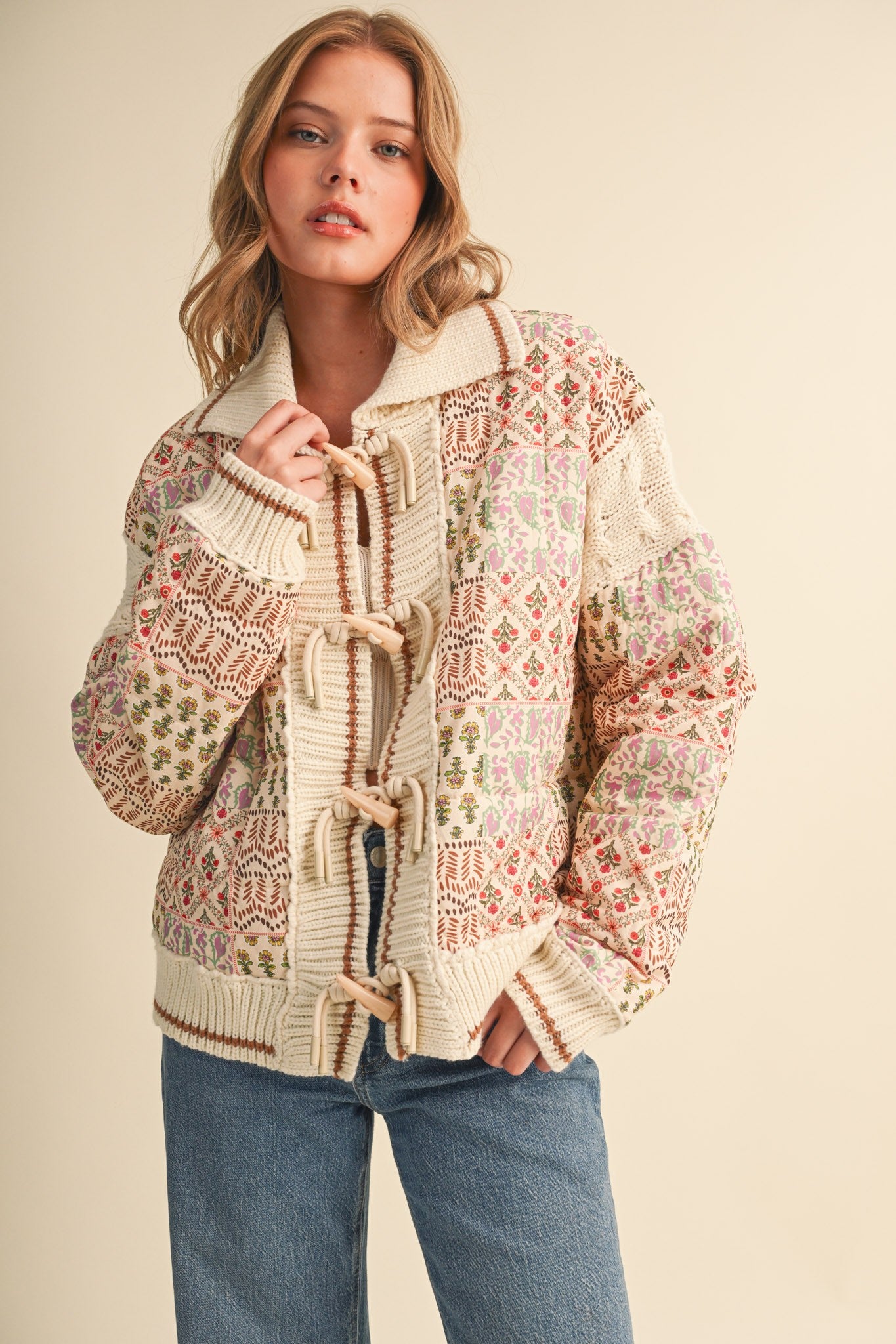 Tapestry House Floral Toggle Jacket in Warm Sand Floral - product photo 1