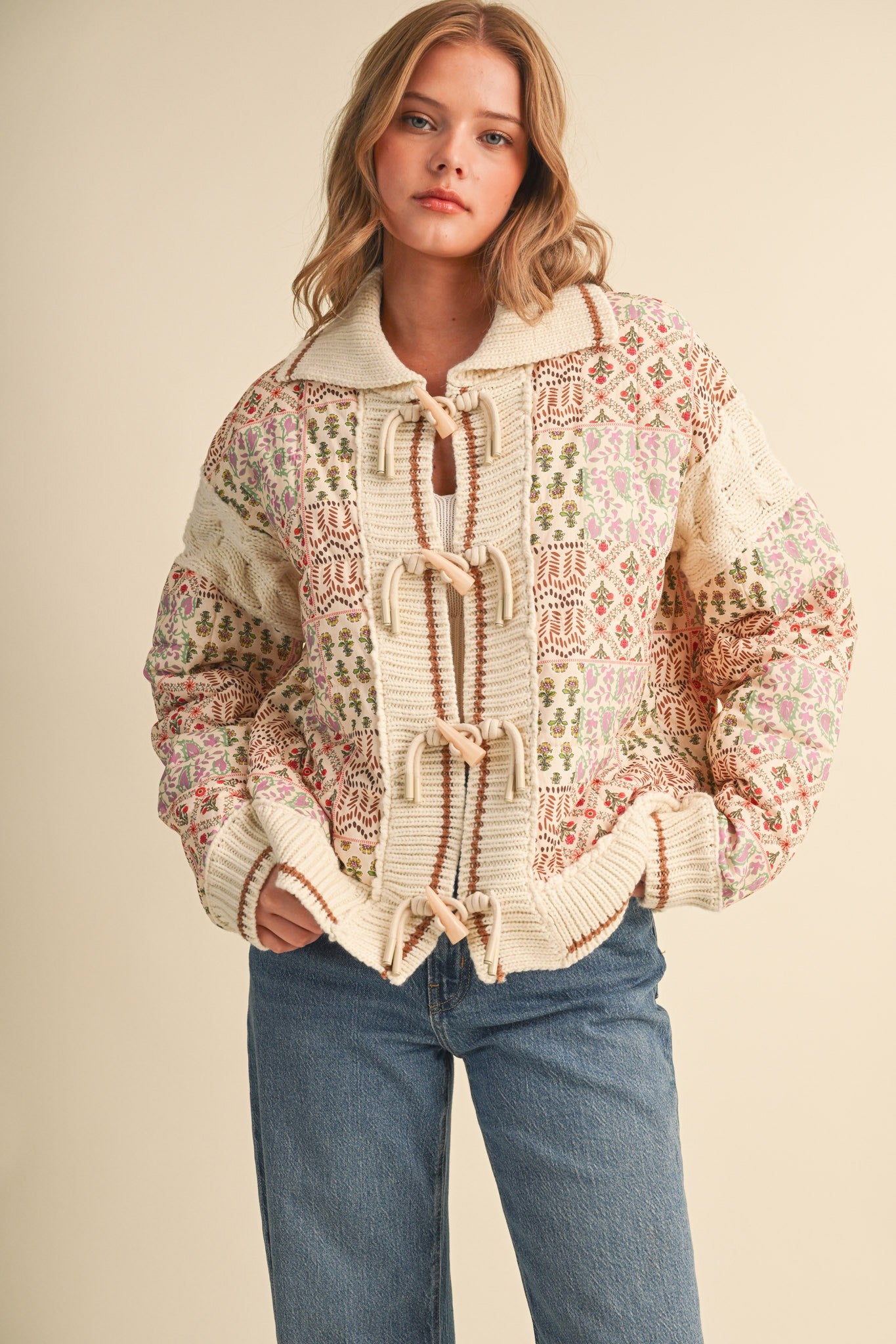 Tapestry House Floral Toggle Jacket in Warm Sand Floral - product photo 3