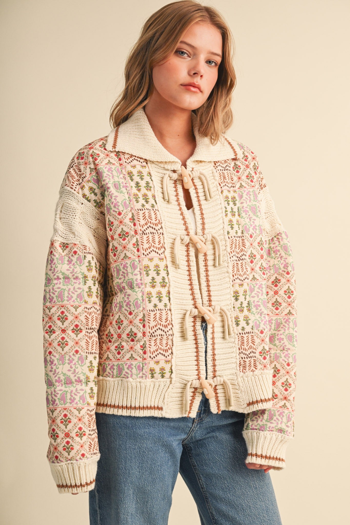 Tapestry House Floral Toggle Jacket in Warm Sand Floral - product photo 4