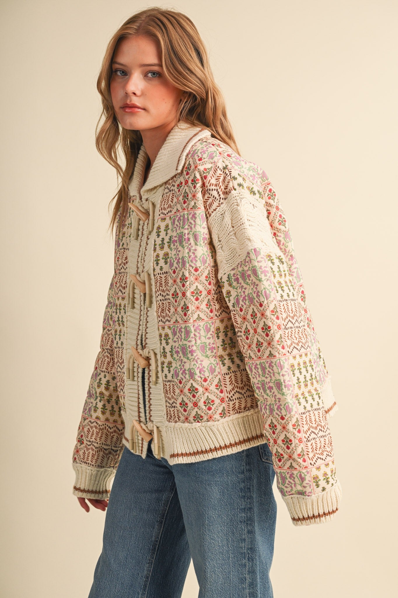 Tapestry House Floral Toggle Jacket in Warm Sand Floral - product photo 7