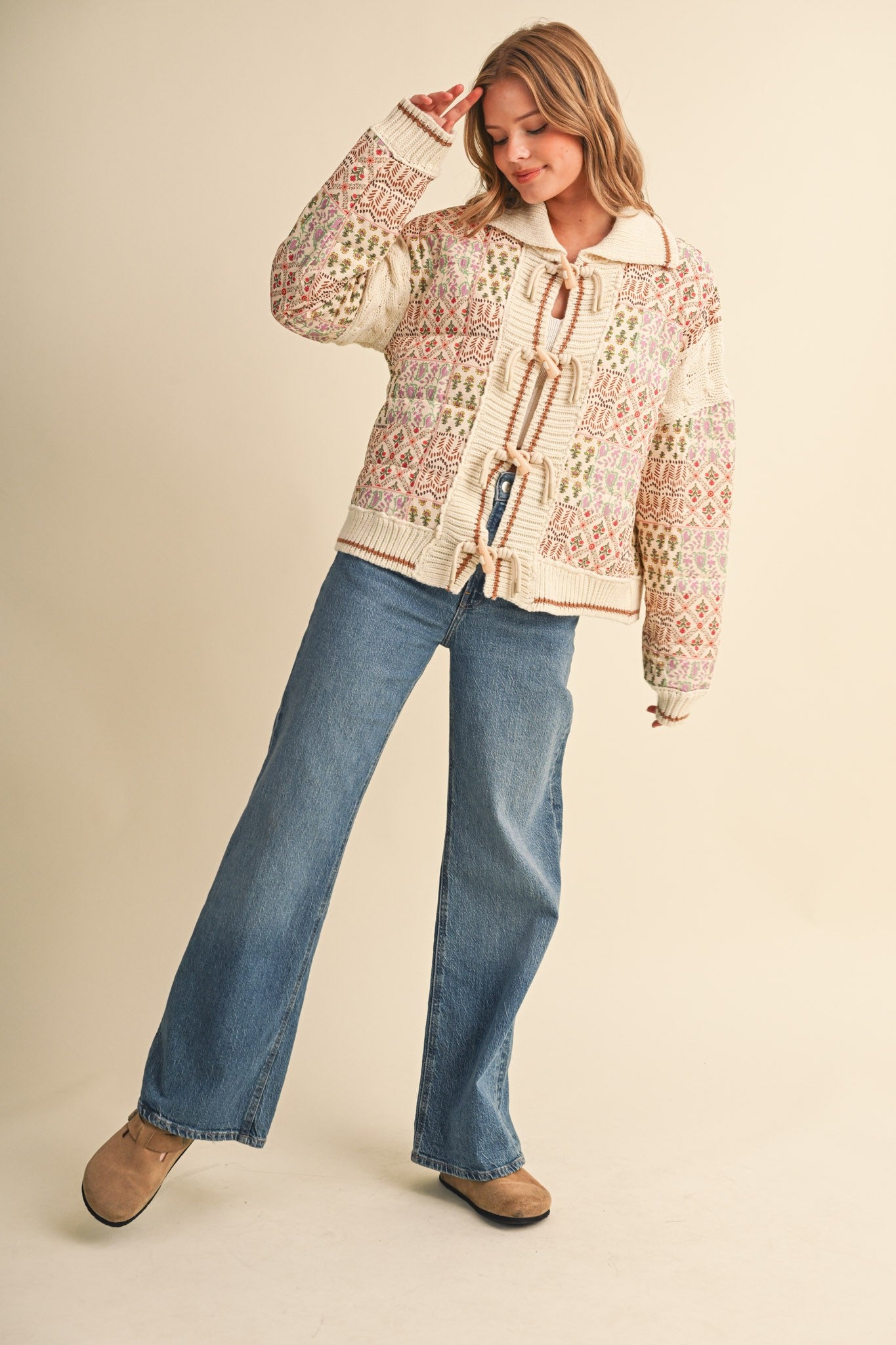 Tapestry House Floral Toggle Jacket in Warm Sand Floral - product photo 13