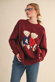 Teddy Companions Graphic Knit Sweater in Burgundy - product photo 1