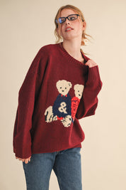 Teddy Companions Graphic Knit Sweater in Burgundy - product photo 5