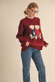 Teddy Companions Graphic Knit Sweater in Burgundy - product photo 6