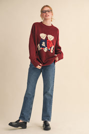 Teddy Companions Graphic Knit Sweater in Burgundy - product photo 7