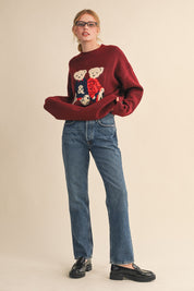 Teddy Companions Graphic Knit Sweater in Burgundy - product photo 8