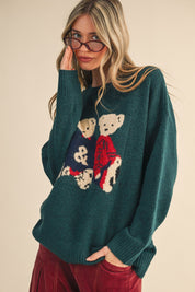 Teddy Companions Graphic Knit Sweater in Forest Green - product photo 1