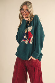 Teddy Companions Graphic Knit Sweater in Forest Green - product photo 2