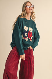 Teddy Companions Graphic Knit Sweater in Forest Green - product photo 5