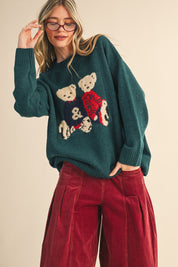 Teddy Companions Graphic Knit Sweater in Forest Green - product photo 6