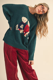 Teddy Companions Graphic Knit Sweater in Forest Green - product photo 7