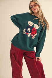 Teddy Companions Graphic Knit Sweater in Forest Green - product photo 8