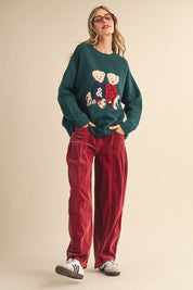 Teddy Companions Graphic Knit Sweater in Forest Green - product photo 9