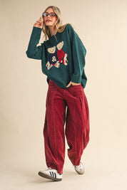 Teddy Companions Graphic Knit Sweater in Forest Green - product photo 12