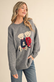 Teddy Companions Graphic Knit Sweater in Heather Grey - product photo 4
