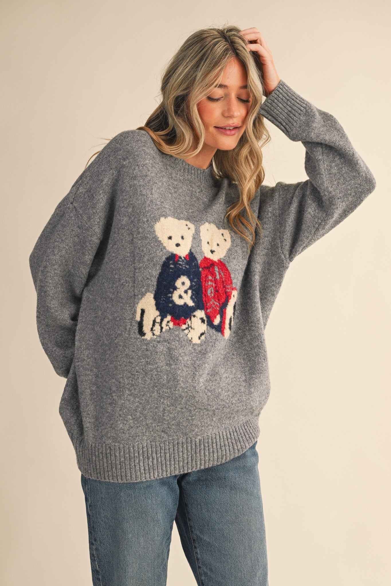 Teddy Companions Graphic Knit Sweater in Heather Grey - product photo 5