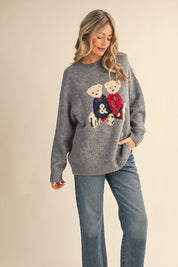 Teddy Companions Graphic Knit Sweater in Heather Grey - product photo 6