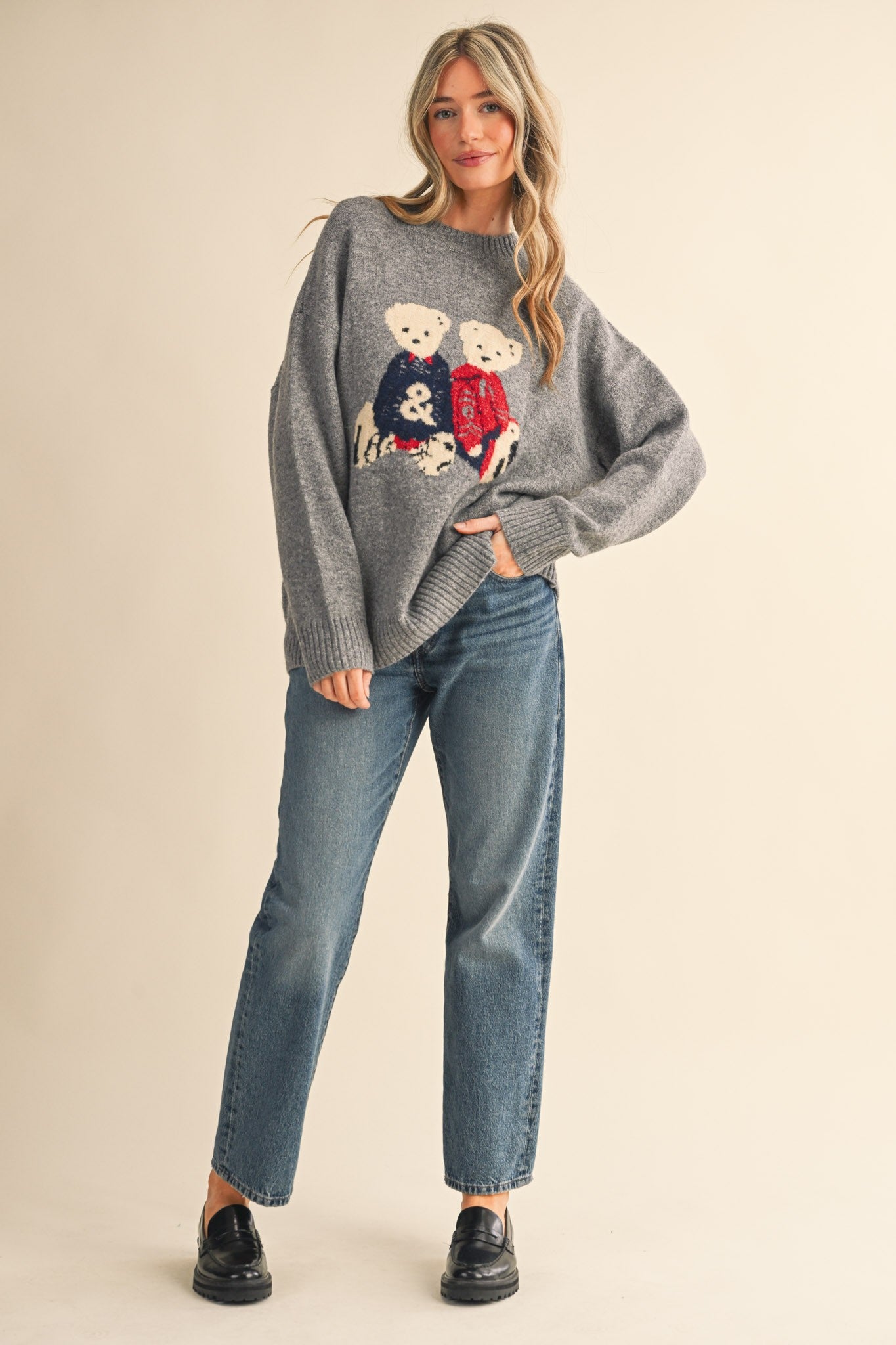 Teddy Companions Graphic Knit Sweater in Heather Grey - product photo 9