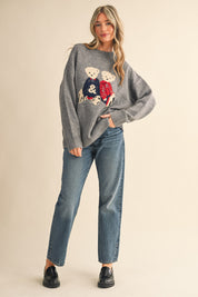 Teddy Companions Graphic Knit Sweater in Heather Grey - product photo 9