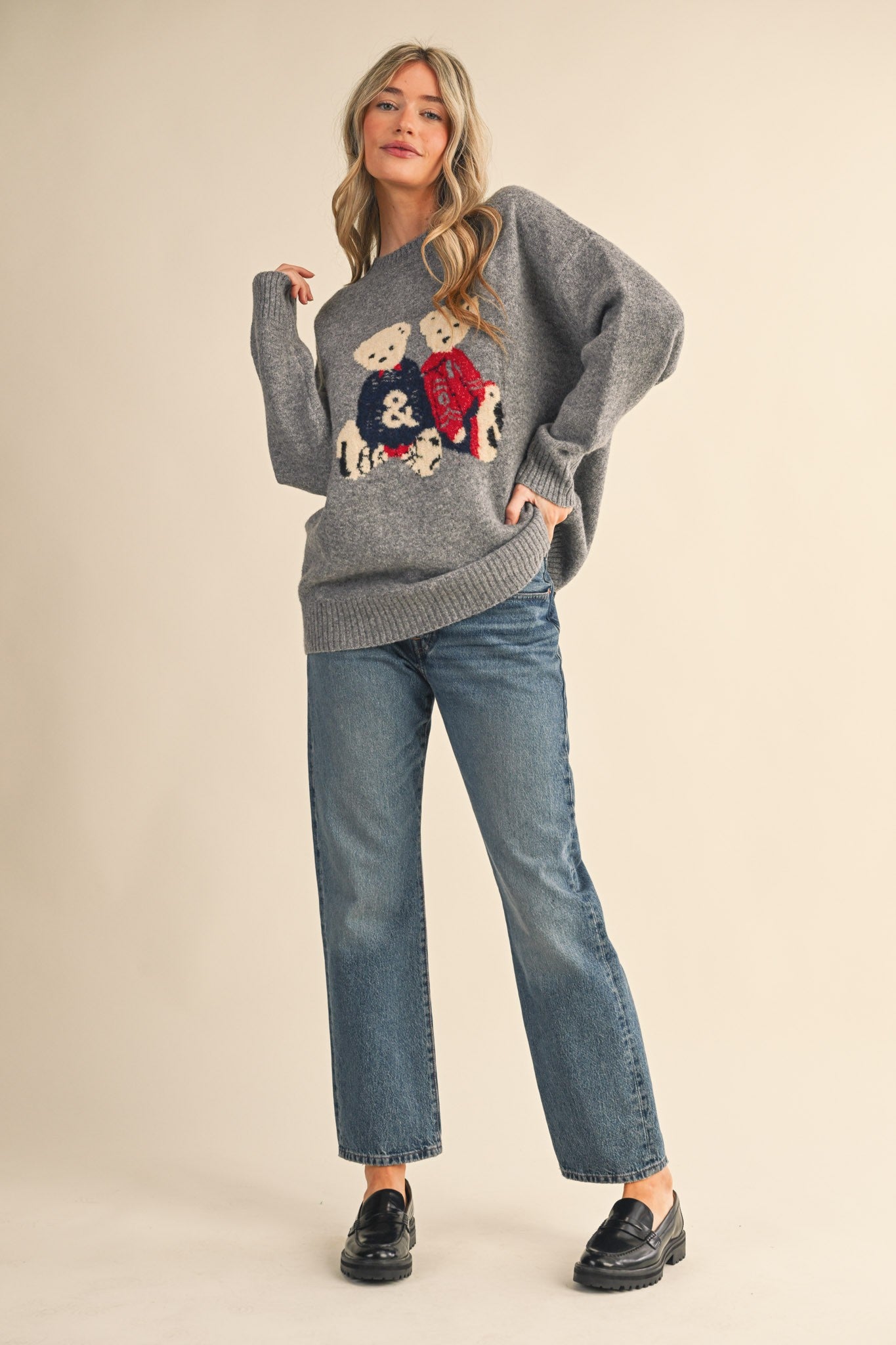 Teddy Companions Graphic Knit Sweater in Heather Grey - product photo 10