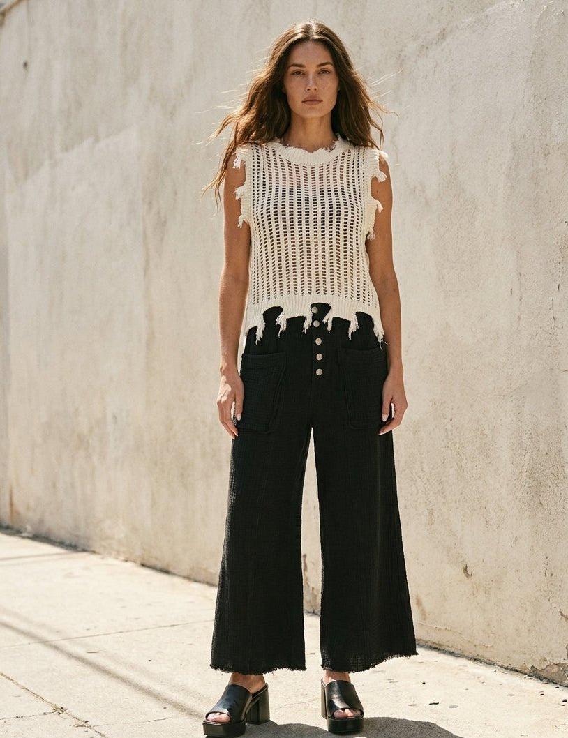 Tegan Washed Cotton Gauze Palazzo Pants - Westly