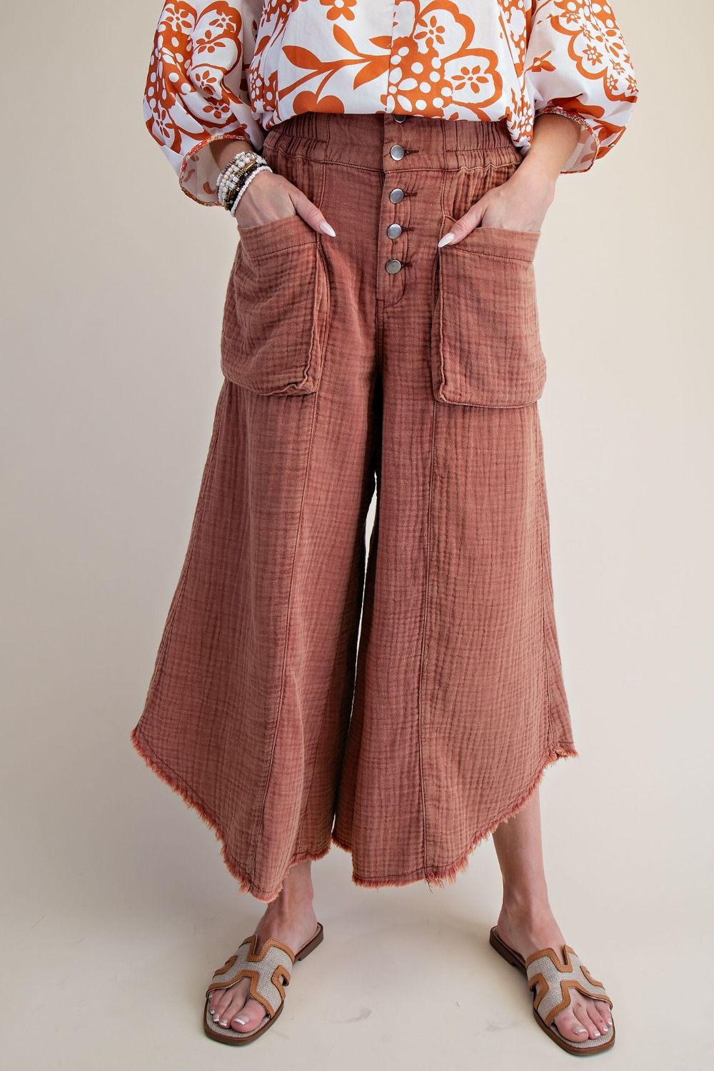 Tegan Washed Cotton Gauze Palazzo Pants - Westly