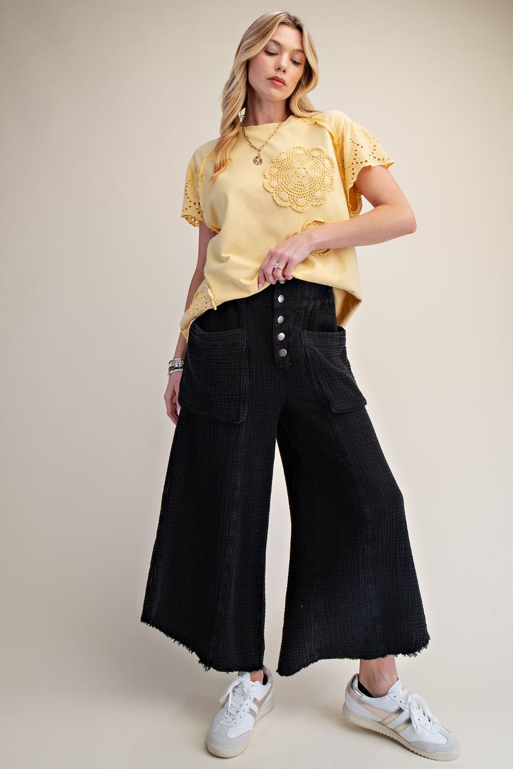 Tegan Washed Cotton Gauze Palazzo Pants - Westly