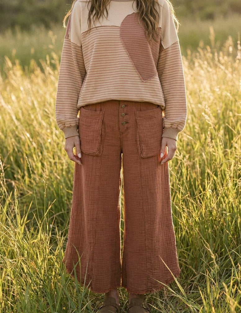 Tegan Washed Cotton Gauze Palazzo Pants - Westly