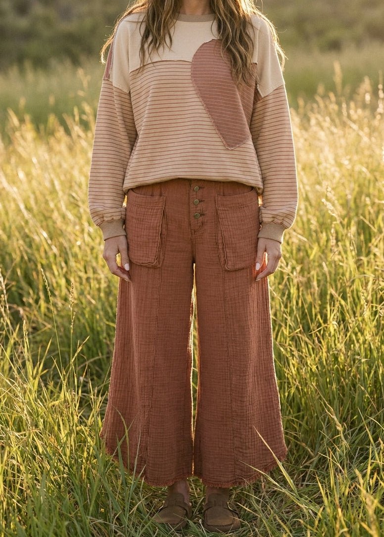 Tegan Washed Cotton Gauze Palazzo Pants - Westly