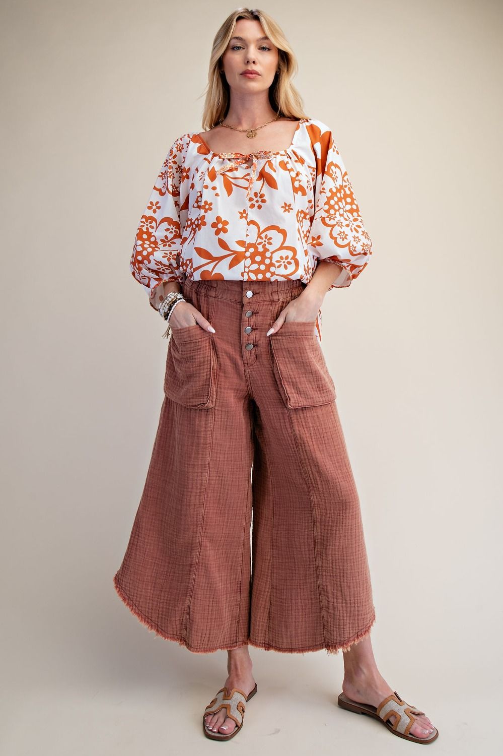 Tegan Washed Cotton Gauze Palazzo Pants - Westly