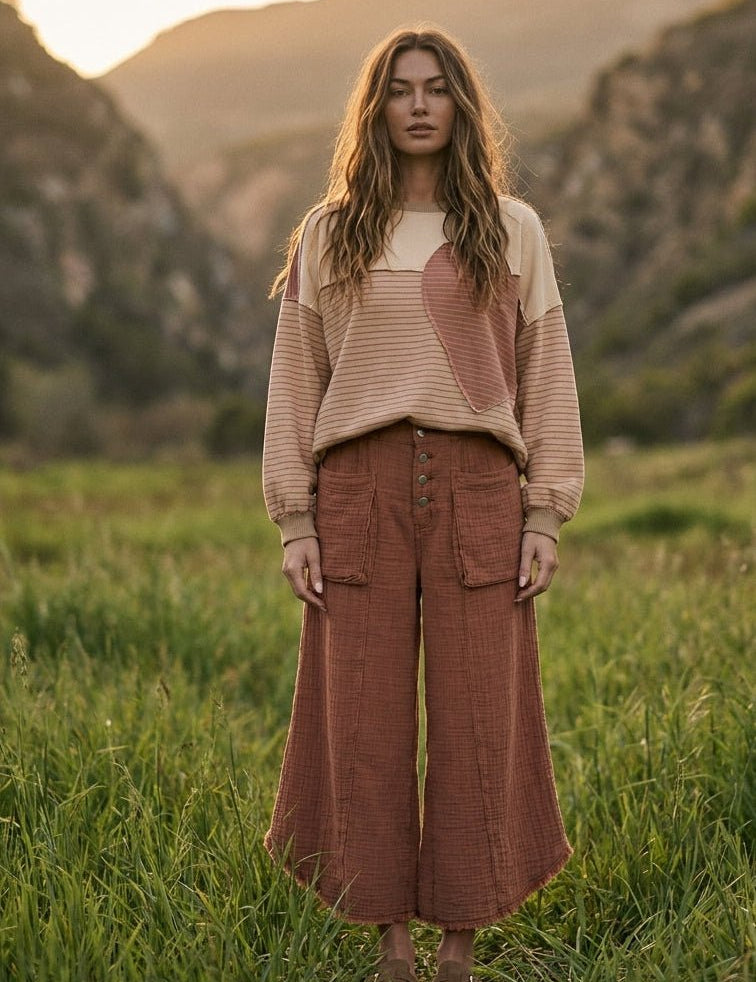 Tegan Washed Cotton Gauze Palazzo Pants - Westly