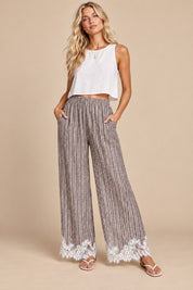 Tender Hour Lace Trim Striped Wide Leg Pants - Westly