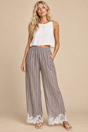 Tender Hour Lace Trim Striped Wide Leg Pants - Westly