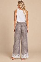 Tender Hour Lace Trim Striped Wide Leg Pants - Westly