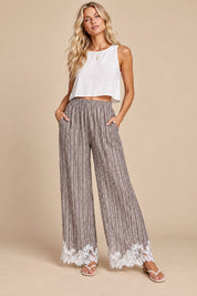 Tender Hour Lace Trim Striped Wide Leg Pants in Mocha, photo 4
