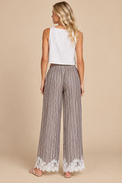 Tender Hour Lace Trim Striped Wide Leg Pants in Mocha, photo 5