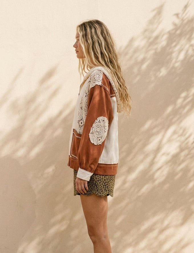 Terracotta Coast Colorblock Crochet Stitch Hoodie - Westly