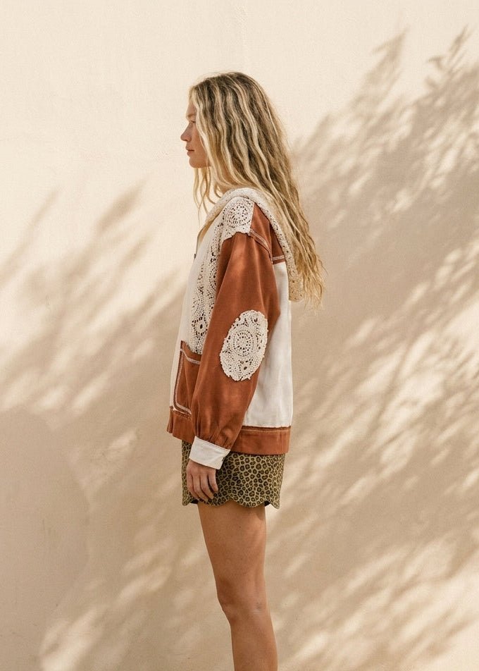 Terracotta Coast Colorblock Crochet Stitch Hoodie - Westly