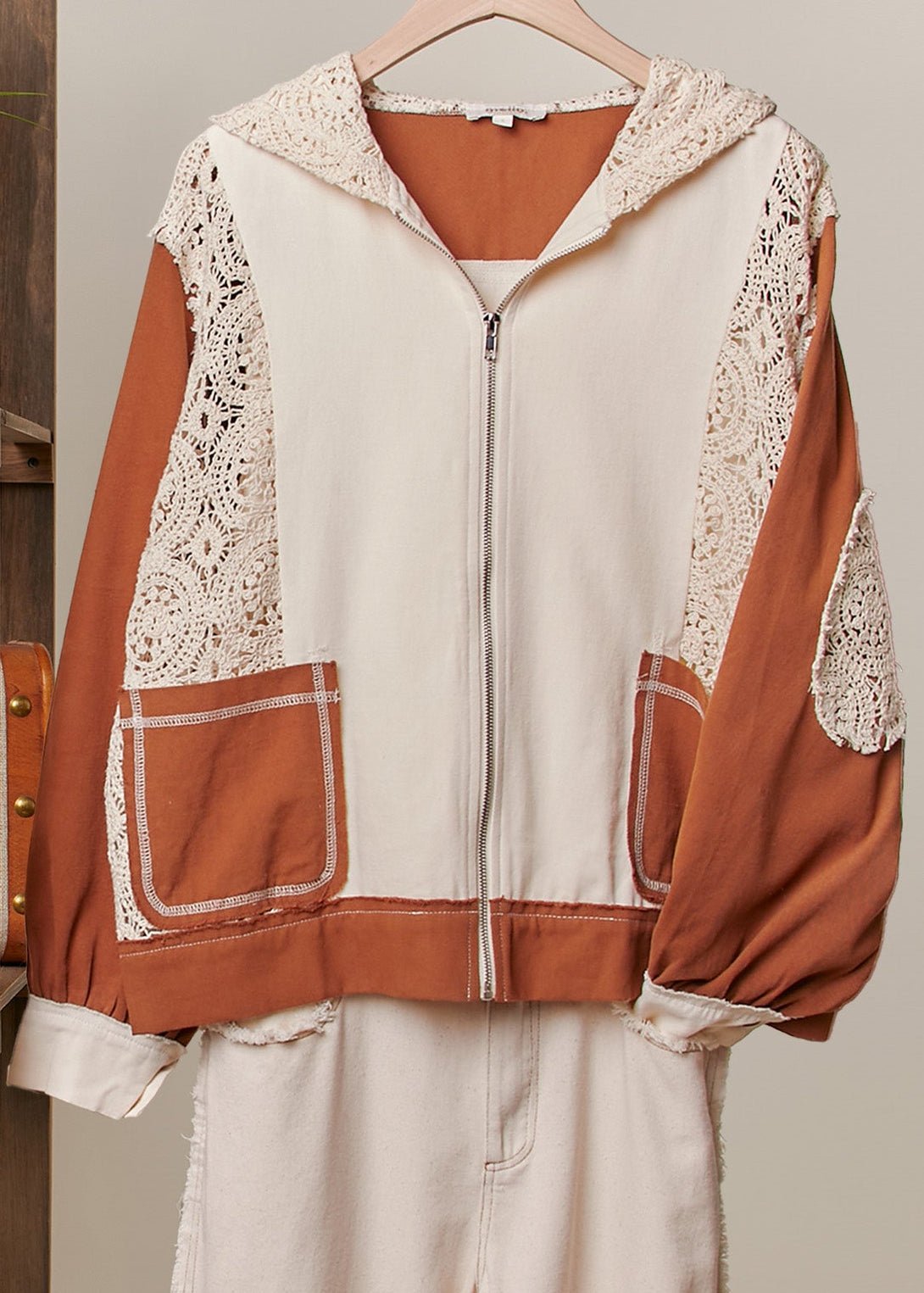 Terracotta Coast Colorblock Crochet Stitch Hoodie - Westly