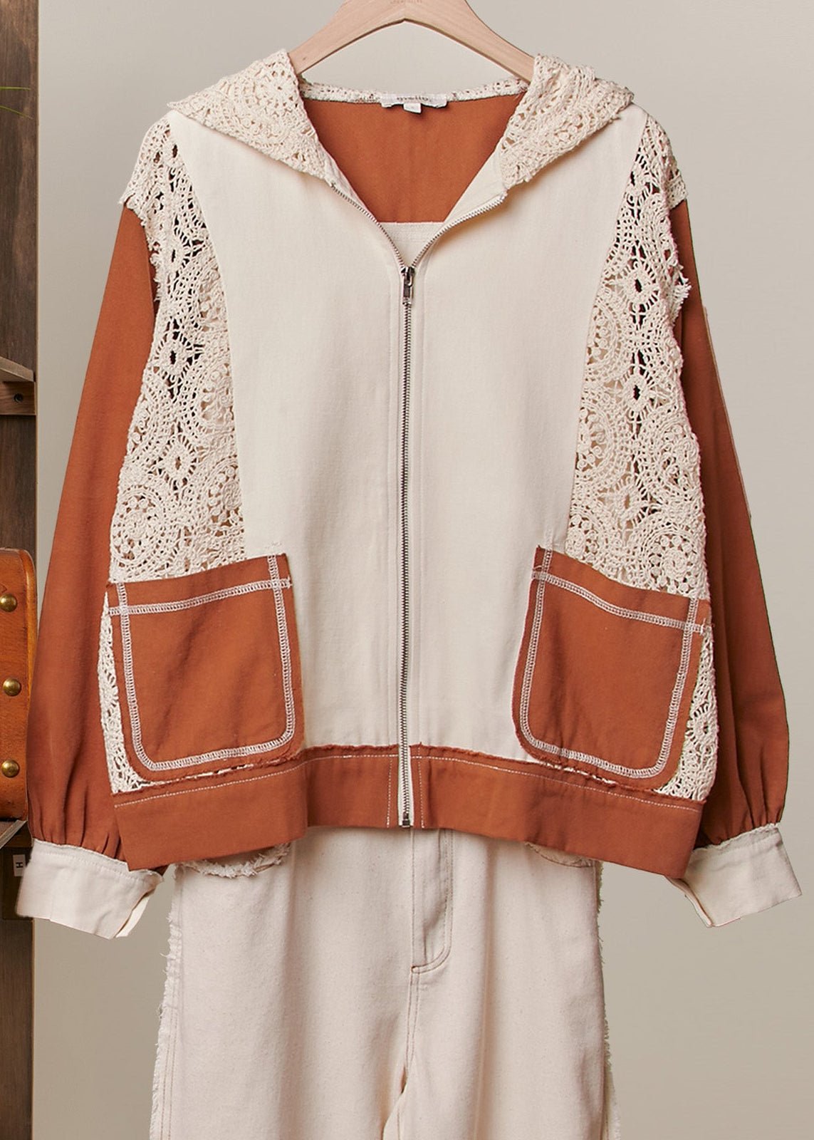 Terracotta Coast Colorblock Crochet Stitch Hoodie - Westly